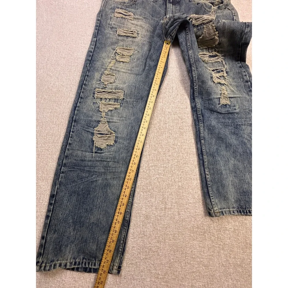 Rocawear Classic Fit Distressed Ripped Blue Denim Jeans Mens 46x32 Streetwear